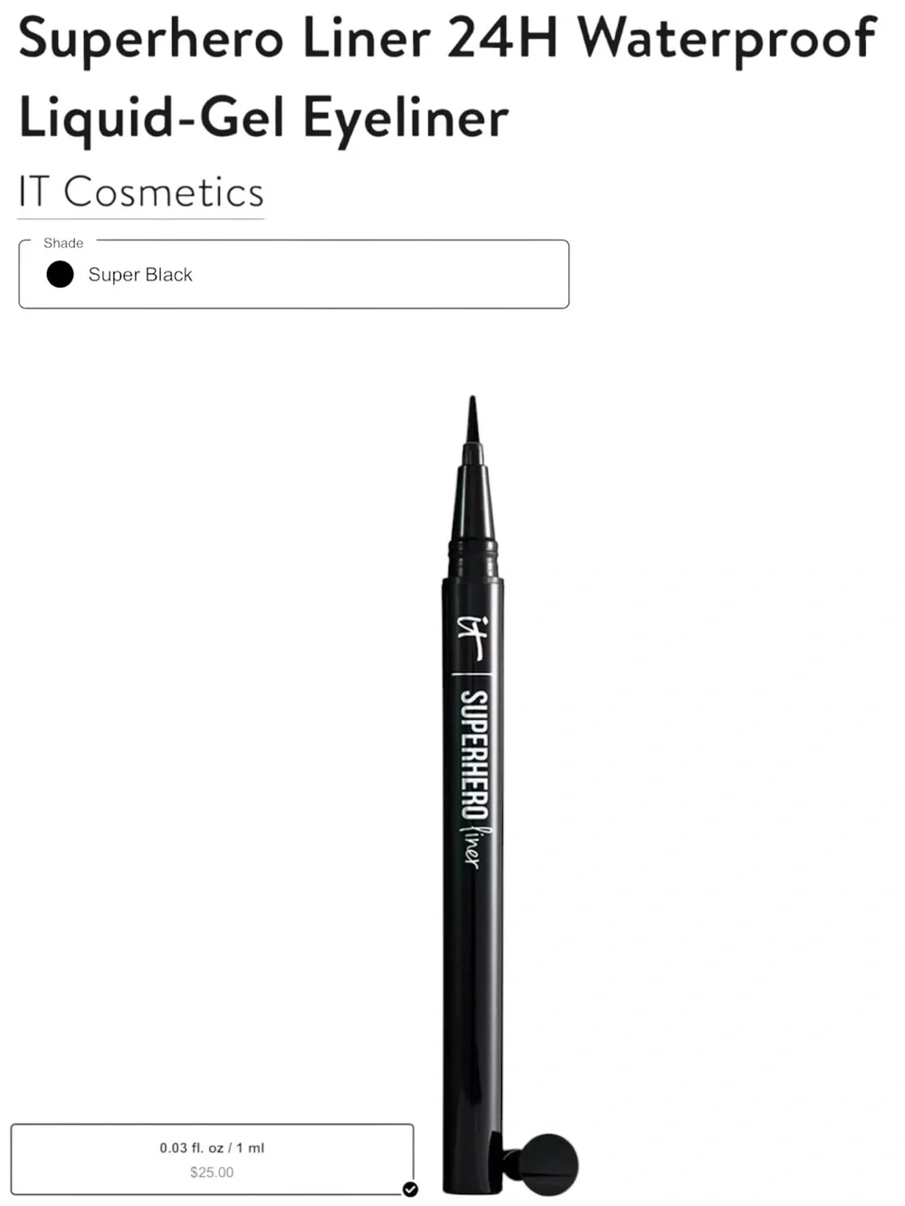 IT Cosmetics Superhero Finer 24H Waterproof Liquid-Gel Liner - Black